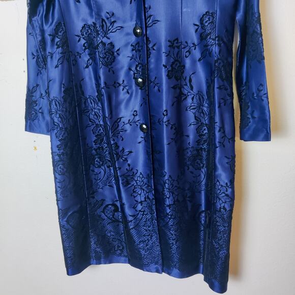 Vtg Positive Attitude Satin Velvet Burnout Floral Blazer Dress 10 Navy Blue - Picture 4 of 13